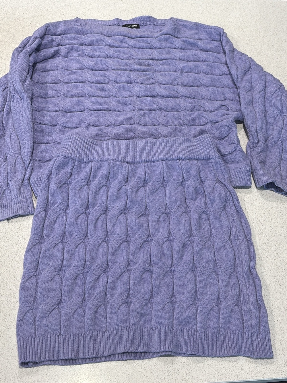 Fashion Nova Lavender Cable Knit Sweater & Skirt Set